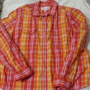 Panama Slim Plaid Button-Up Shirt in Pink and Orange Sz XL